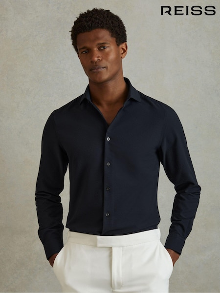 Reiss Navy Spring Textured Cutaway Collar Shirt (N74253) | €195