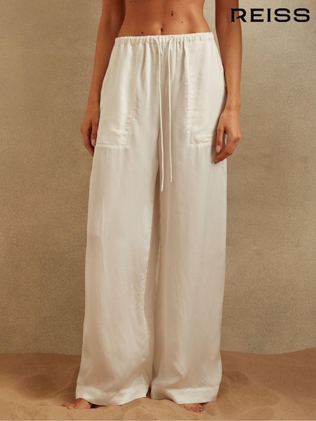 Reiss Ivory Eddie Textured Wide Leg Cover-Up Trousers (N74295) | AED922