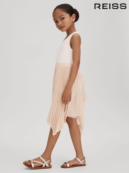 Reiss Ecru Harriet 4-9 yrs Pleated Asymmetric Dress (N74302) | €120