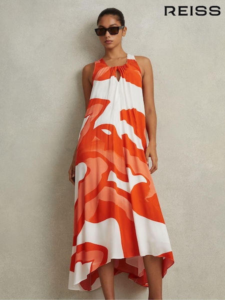 Reiss Avia Printed Dipped Hem Midi Dress (N74307) | €391