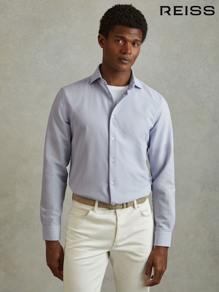 Reiss Soft Blue Spring Textured Cutaway Collar Shirt (N74333) | €186