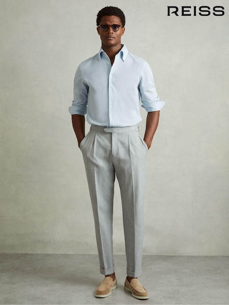Reiss Soft Blue Malone Garment Dyed Cotton Pique Oxford Shirt (N74347) | 720 QAR