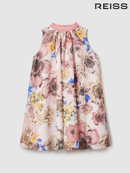 Reiss Pink Print Kady 13-14 yrs Floral Print Halter Neck Dress (N74368) | AED612