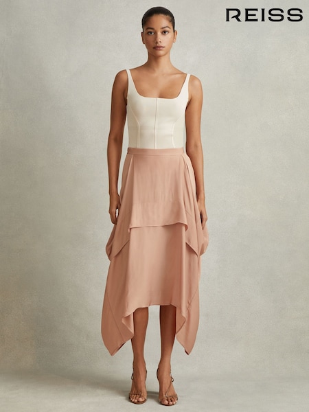 Reiss Maisie Side Pleat Asymmetric Midi Skirt (N74373) | ‏1,152‏₪