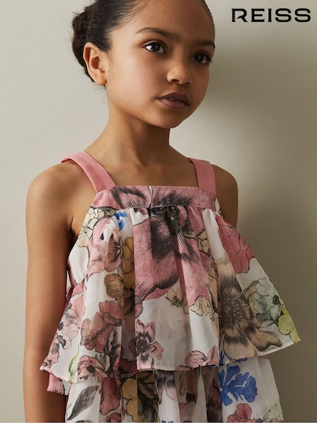 Reiss Pink Print Arina 9-13 yrs Tiered Floral Print Top Co-Ord (N74376) | 345 QAR