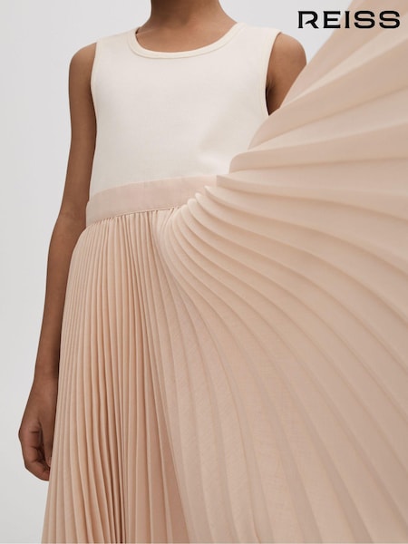 Reiss Ecru Harriet 9-13 yrs Pleated Asymmetric Dress (N74384) | $145