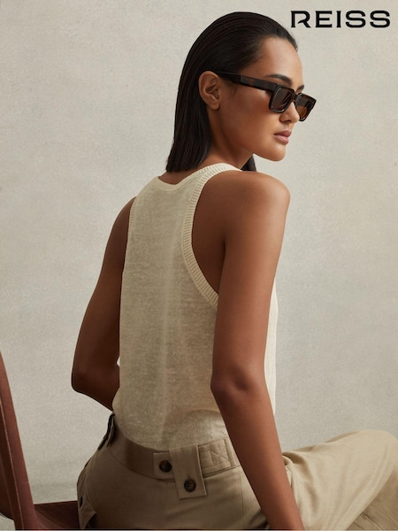 Reiss Cream Catrice Linen Blend Crew Neck Vest (N74404) | €50