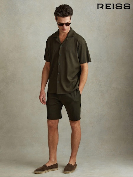 Reiss Green Chase Ribbed Cuban Collar Shirt (N74425) | €149