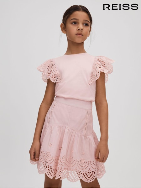 Reiss Pink Jasmine Senior Broderie Skirt (N74438) | AED360