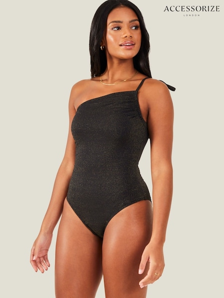 Accessorize Black One Shoulder Shimmer Swimsuit (N74582) | €25