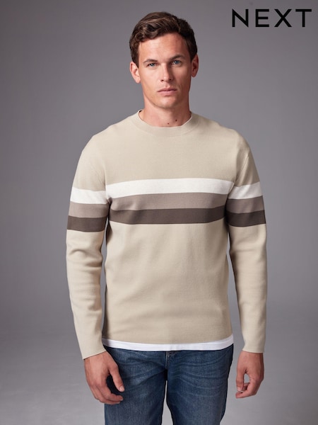 Neutral 100% Cotton Horizontal Stripe Crew Jumper (N74583) | AED70