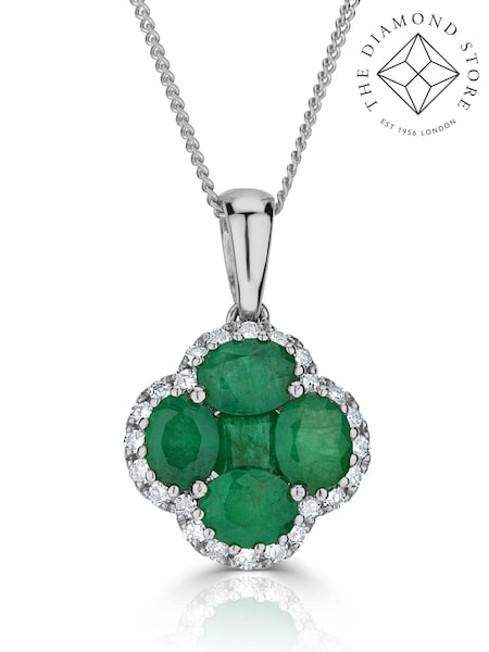 The Diamond Store Emerald 1.08ct Diamond 9k White Gold Clover Necklace (N74606) | €888