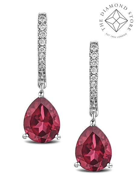 The Diamond Store Red Astra 6.80ct Lab Ruby And Diamond Drop Pear Earrings (N74610) | €293