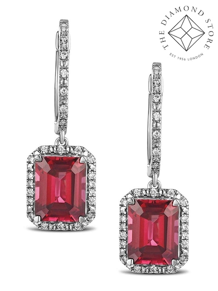 The Diamond Store Red Astra 3.50ct Lab Ruby And Diamond Halo Drop Earrings (N74651) | €445