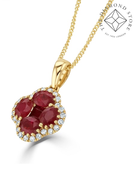 The Diamond Store Ruby 1.08ct Diamond 9k Gold Clover Necklace (N74682) | €868