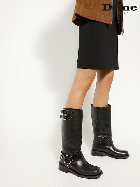 Dune London Black Totoe High Leg Square Toe Biker Boots (N74687) | €119