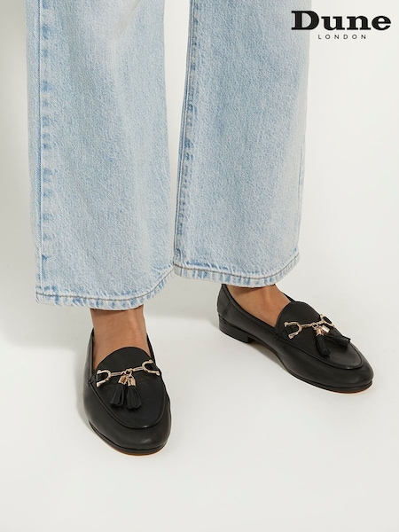 Dune London Black Standard Fit Flexible Sole Graysons Tassel Leather Loafers (N74697) | €118