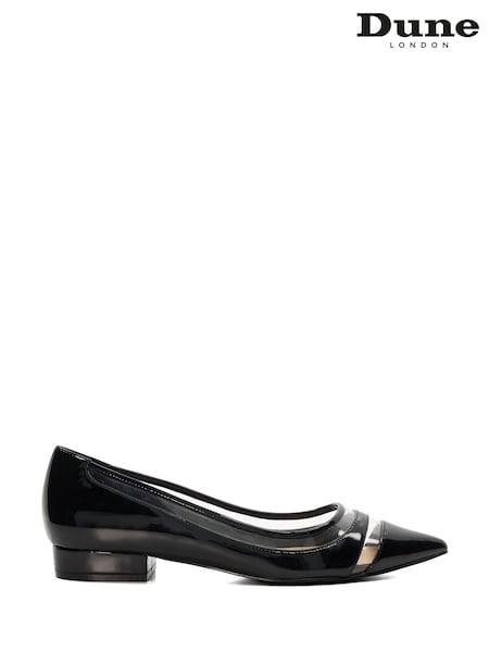 Dune London Black Vinyl Panel Hepburn Pointy Ballerina Flats (N74709) | €49