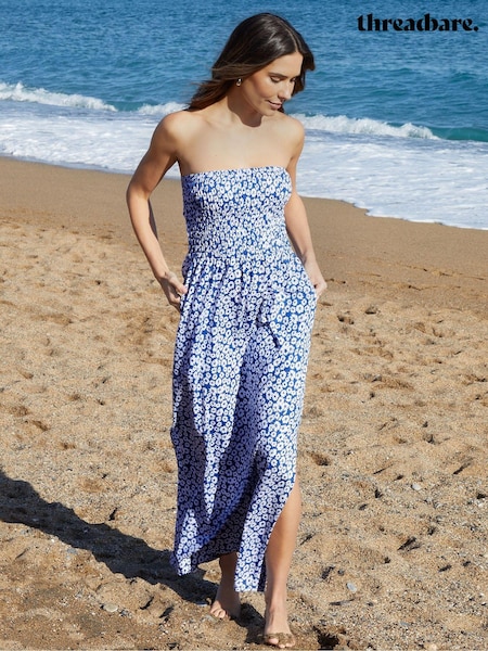 Sininen - Threadbare 100% Cotton Jersey Bandeau Maxi Dress With Pockets (N74739) | €50