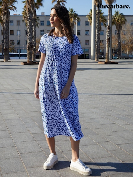 Синий - Threadbare 100% Cotton Smock Style Midi Dress (N74766) | €37