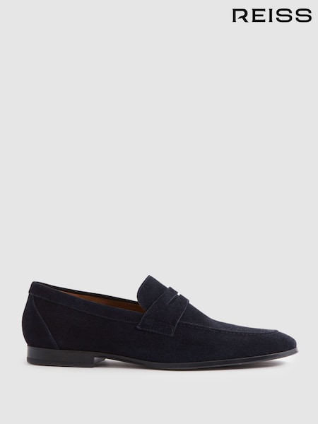 Reiss Navy Bray Suede Suede Slip On Loafers (N74785) | €245