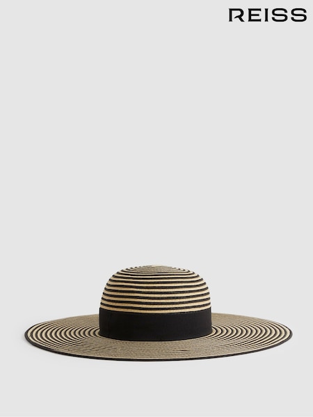Reiss Black/Neutral Emilia Paper Straw Wide Brim Hat (N74791) | €84