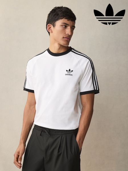 adidas White Adicolor Classics 3-Stripes 100% Cotton T-Shirt (N74824) | $48