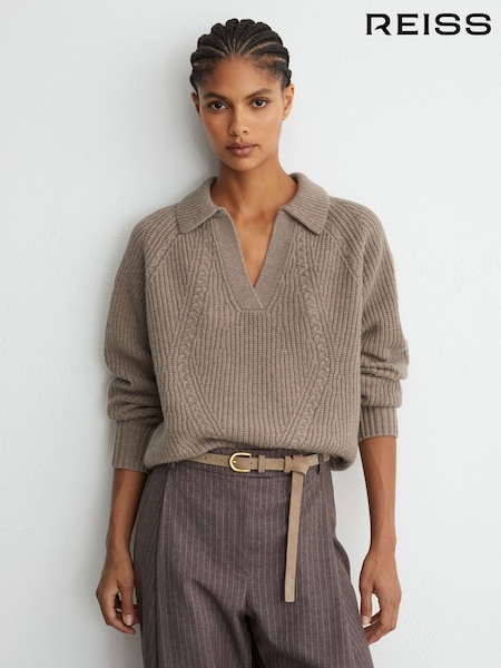 Neutral - Reiss Lindy Wool-cashmere Cable-knit Detail Jumper