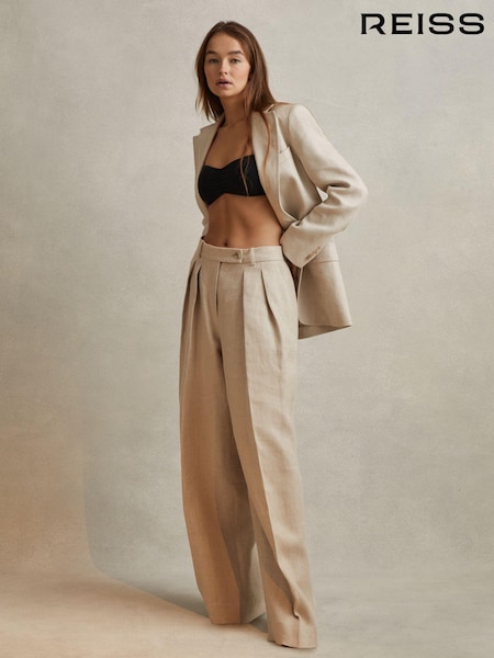 Reiss Natural Cassie Linen Wide Leg Suit Trousers (N74834) | €271
