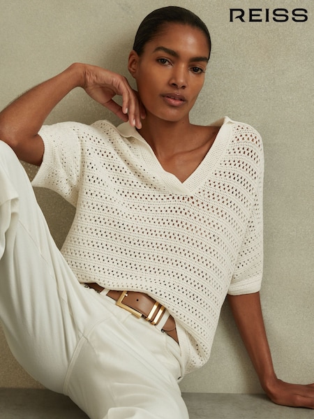 Reiss Carla Knitted Open-Collar Polo Shirt (N74841) | €233