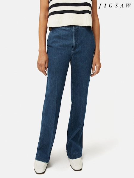Jigsaw Blue Denim Tailored 100% Cotton Trousers (N74917) | €77