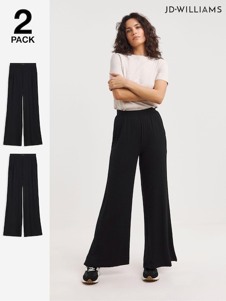 JD Williams Jersey Wide Leg Trousers 2 Pack (N74988) | 121 LEI