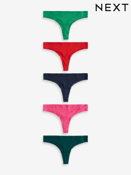 Red/Navy/Green Thong Microfibre Knickers 5 Pack (N75085) | €19.50