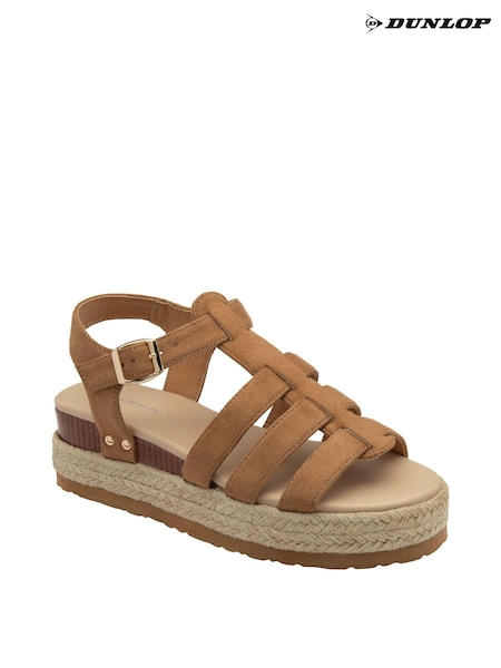 Dunlop Brown Ladies Flatform Espadrille Sandals (N75347) | €37