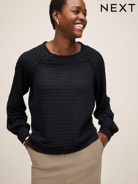 Black Textured Long Sleeve Top (N75364) | €34
