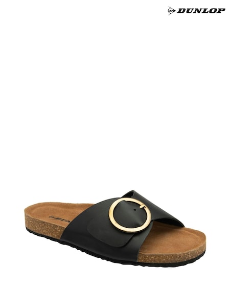 Dunlop Black Ladies Single Large Buckle Footbed Sandals (N75365) | €46