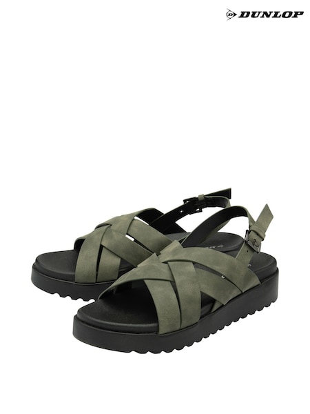 Verde - Sandale cu platformă plată și barete încrucișate pentru femei Dunlop (N75372) | 223 LEI