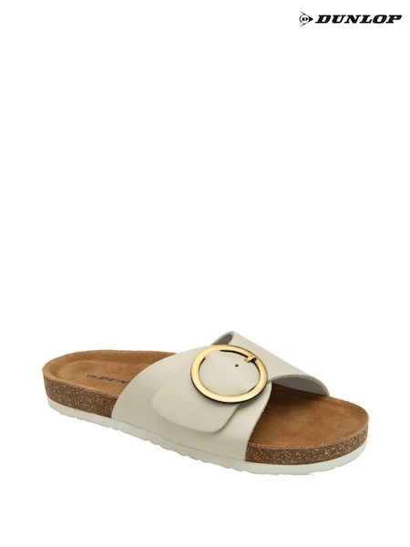 Dunlop White Ladies Single Large Buckle Footbed Sandals (N75374) | ₪151