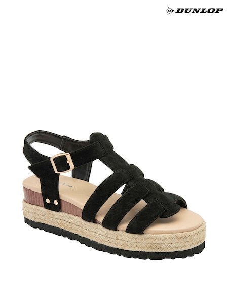 Dunlop Black Ladies Flatform Espadrille Sandals (N75388) | €37
