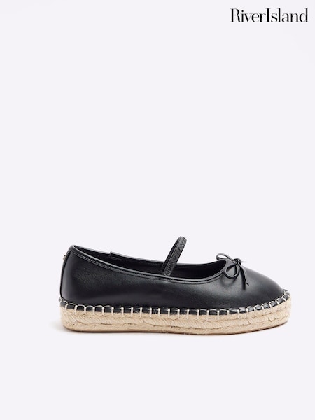 River Island Black Espadrille Ballet Pump Flatform Shoes (N75546) | €13