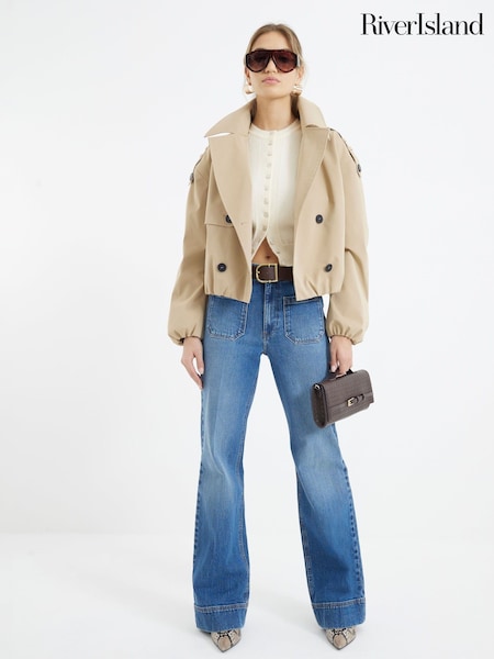 River Island Blue 2 High Waisted Pocket Front Wide Leg Jeans (N75560) | SGD 110