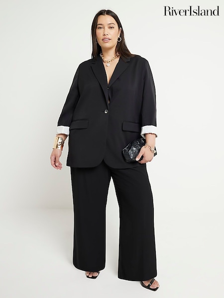River Island Black Curve Roll Sleeve Relaxed Blazer (N75568) | R$ 690