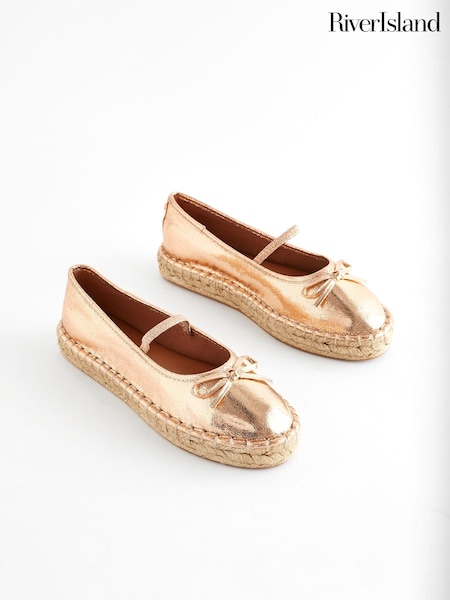 River Island Rose Gold Espadrille Ballet Pump Flatform Shoes (N75570) | €37