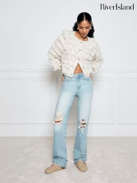 River Island Blue High Rise Straight Leg Non Strech Jeans (N75573) | €76