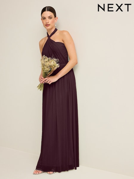Plum Purple Mesh Multiway Bridesmaid Wedding Maxi Dress (N75620) | €95