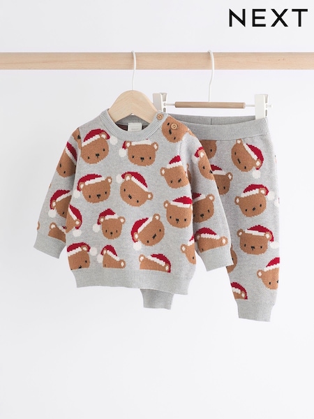 Grey Bear Christmas Knitted Jumper and Leggings Baby Set (0mths-2yrs) (N75963) | €18 - €20