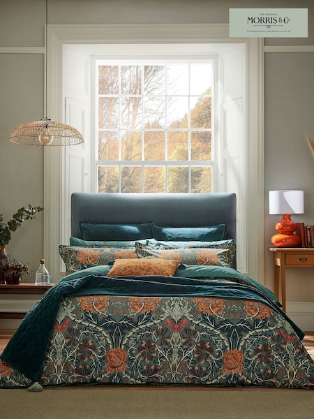 Morris & Co. Teal Blue 100% Cotton Honeysuckle & Tulip Duvet Cover Set (N75993) | €95 - €177