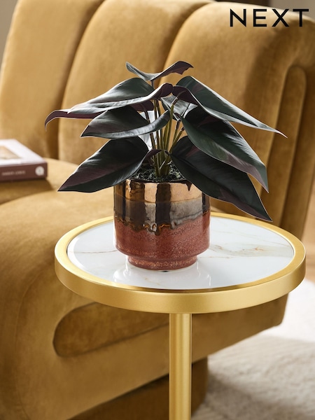 Green Artificial Variegated Plant In Reactive Glaze Pot (N76039) | €28