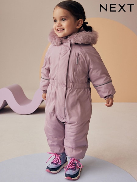 Pink Shower Resistant Faux Fur Trim Snowsuit (3mths-7yrs) (N76040) | €19 - €21