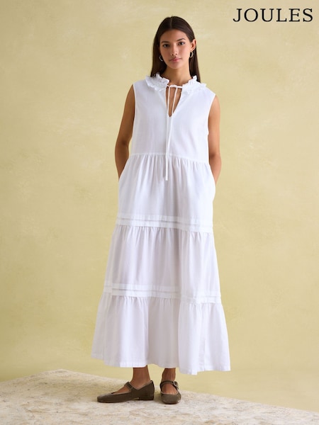 Joules Ophelia White Sleeveless Tiered Dress (N76051) | €48.50